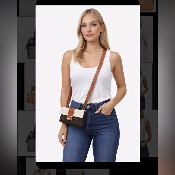 Fendi belt bag Zucca FF 1974 Flat Baguette brown canvas leather crossbody - Picture 2 of 9